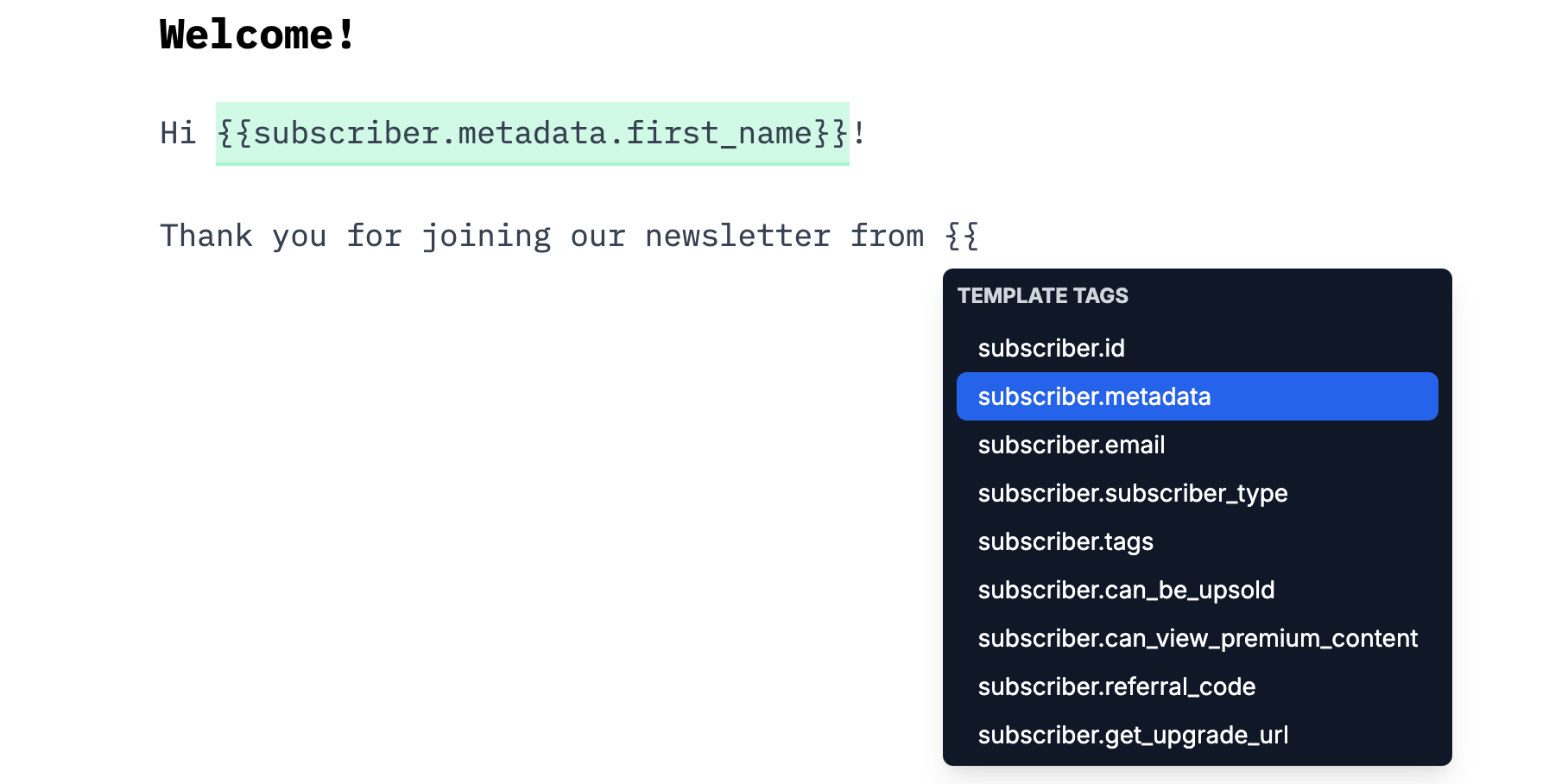 Adding metadata to personalize a Buttondown email