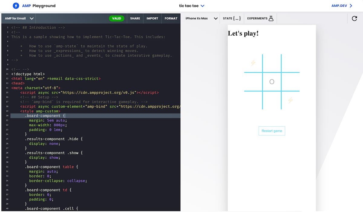 AMP Playground from Google to code AMP emails