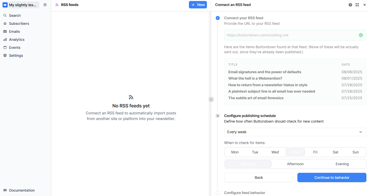 RSS to email newsletter in Buttondown