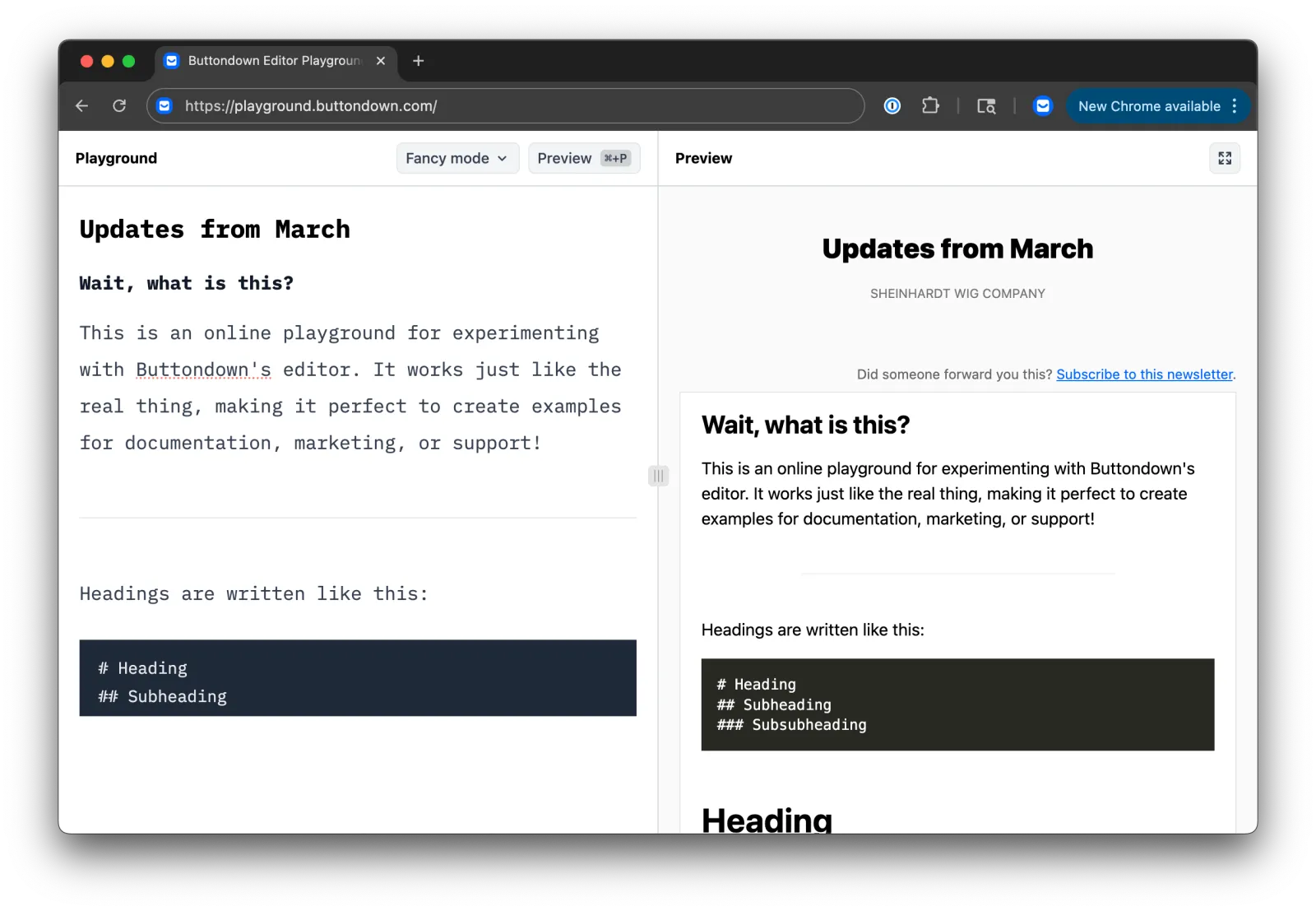 A screenshot of the playground